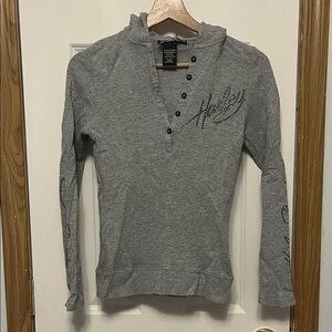 Harley-Davidson Gray Long Sleeve Half Button Down